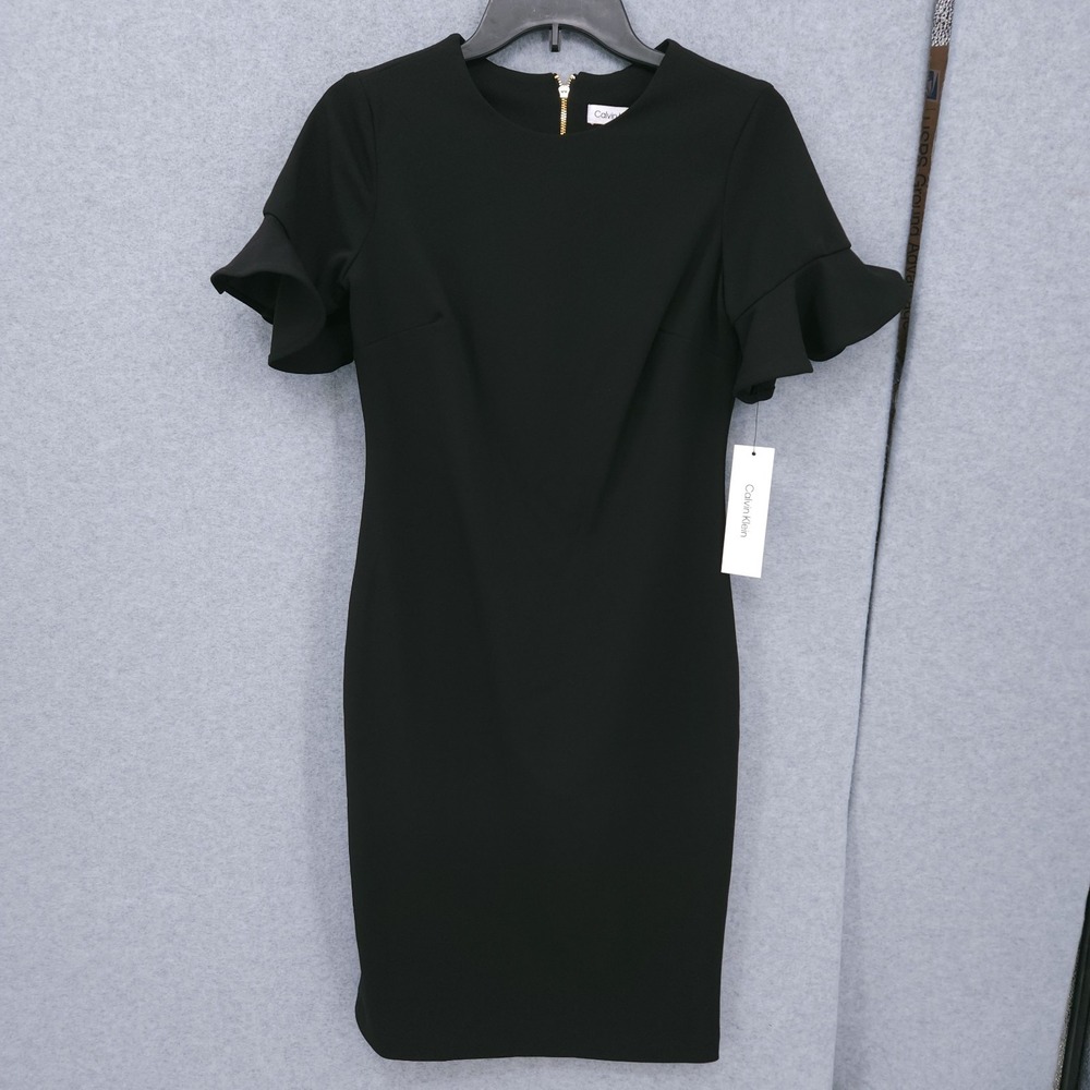 Calvin Klein Scuba Crepe Short Sleeve Black Sheath Dress Womens Size 4 NWT